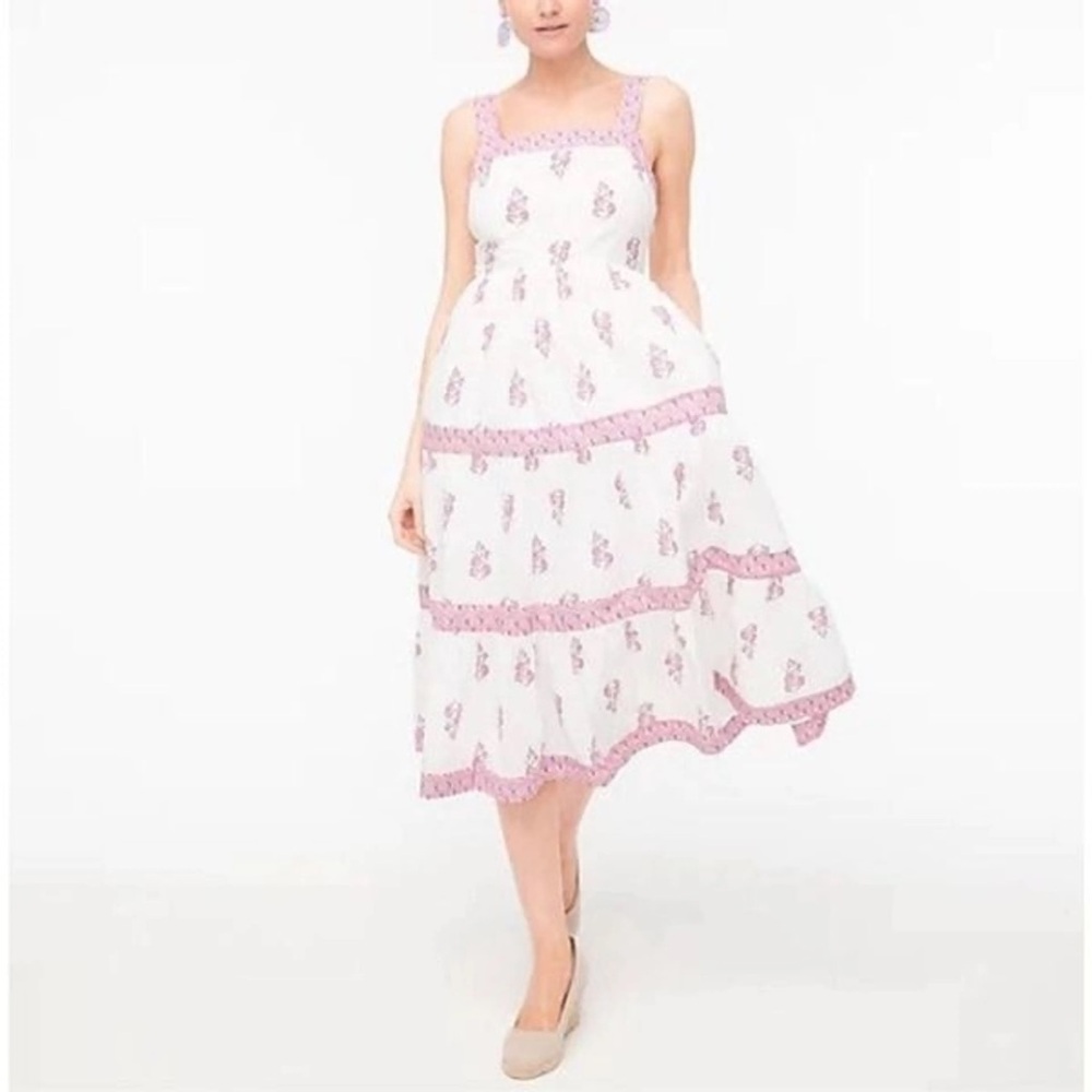 WORN 1x - BLOCK-PRINT SQUARENECK TIERED MIDI DRESS